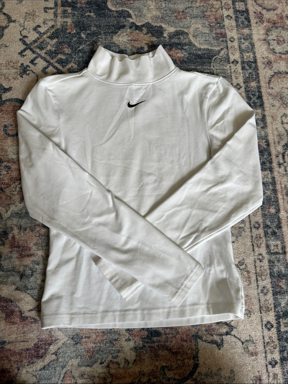 Nike White Mock Neck Long Sleeve Top with Black Swoosh